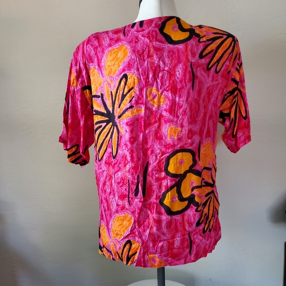 Womens Vintage tropical pink rayon Top medium - Picture 3 of 8